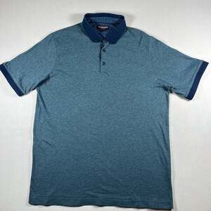 Johnston & Murphy Polo Shirt Mens L Blue Pima Cotton Short Sleeve